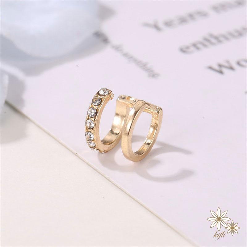 Khuyên Tai Kẹp Vành Tai Hai Lớp Đính Đá Thời Trang Cho Nữ