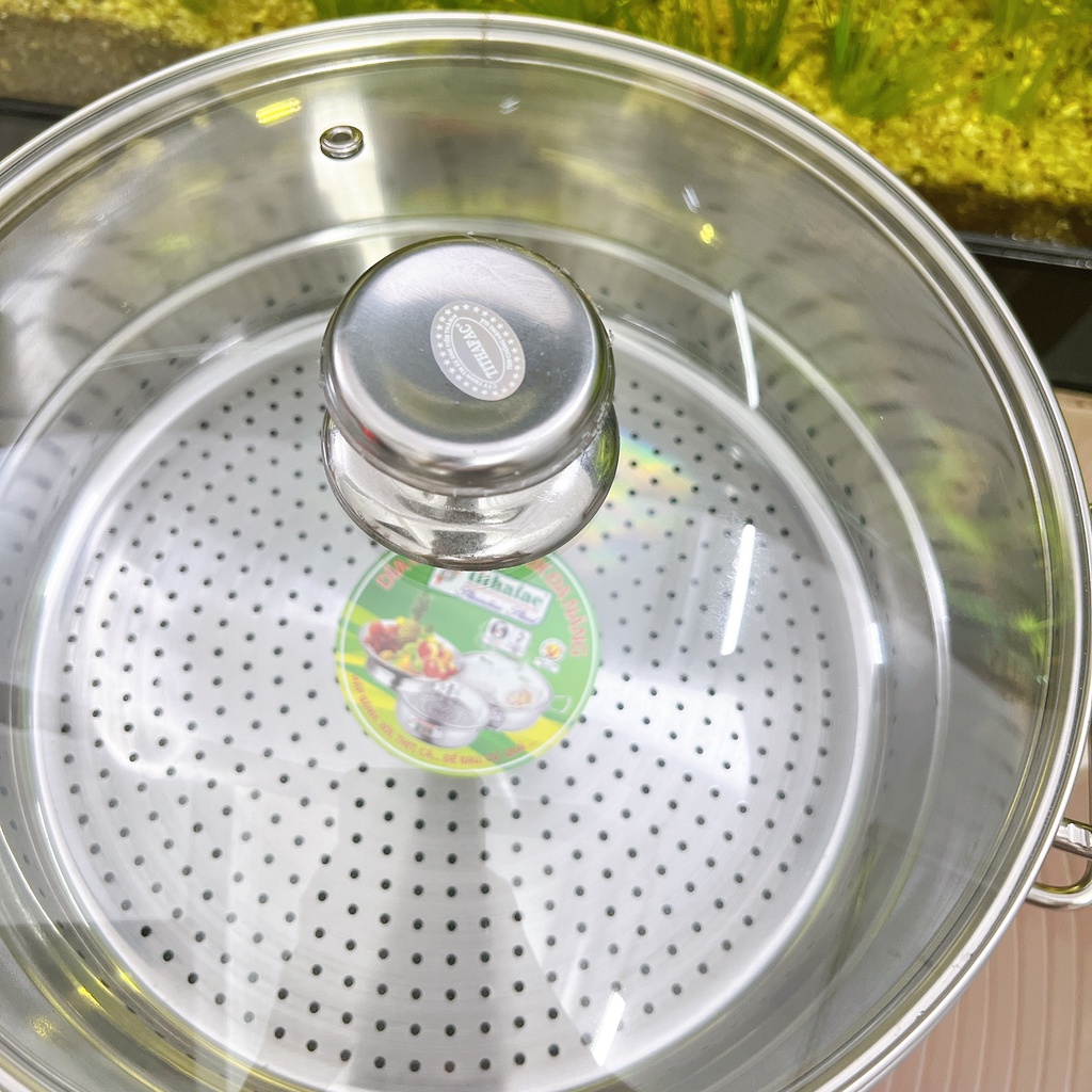Nồi hấp inox 2 tầng nắp kiếng Tiến Thành dày dặn sử dụng được cả bếp ga và bếp từ tiện lợi sáng bóng