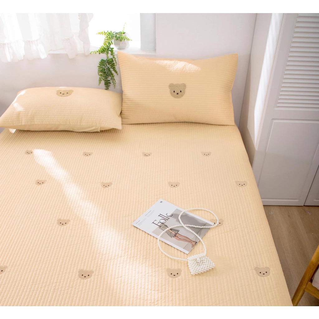 BỘ GA GỐI GẤU BEAR CHẤT COTTON LINEN CAO CẤP .ĐƯỜNG TRẦN TỈ MỈ ,THÊU SẮC NÉT
