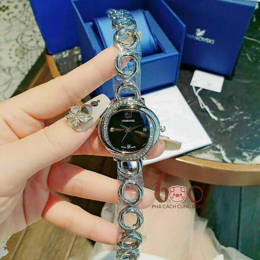 Đồng Hồ Nữ Swaroski Dây Mắt Xích Niềng Khảm Pha Lê Sáng