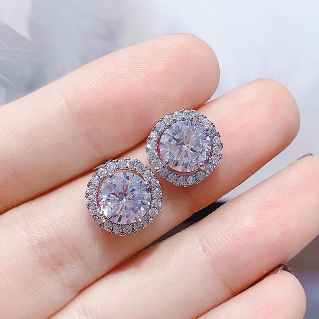 Bông tai bạc 925 hoa tai cô dâu dự tiệc cho nữ đính đá đẹp sang trọng trang sức cao cấp No.93