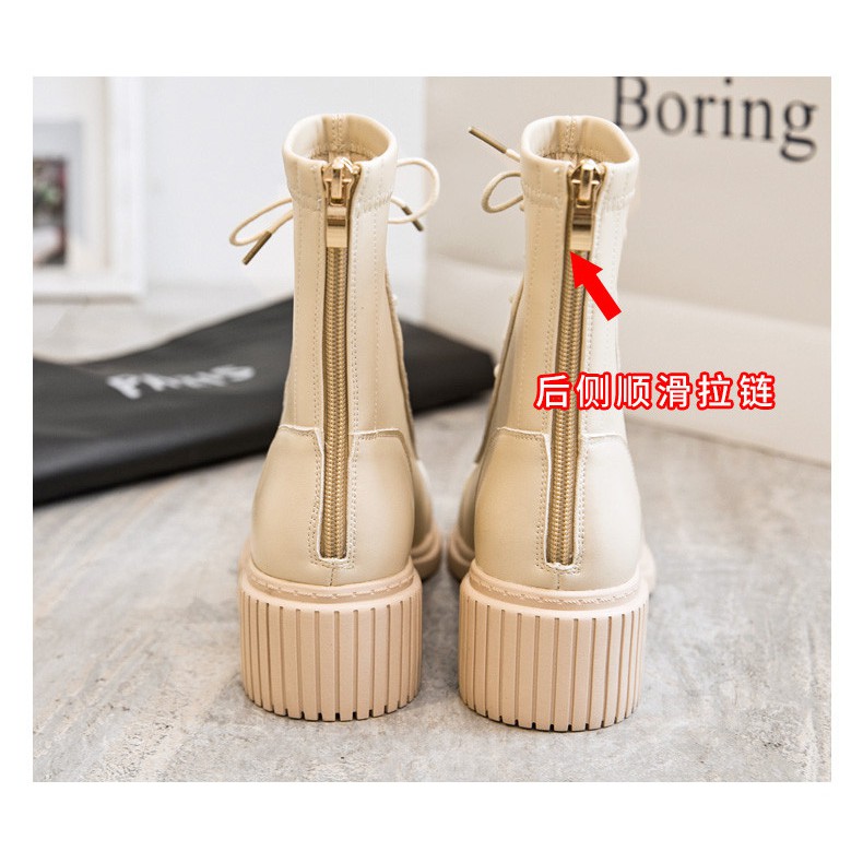 Giày bốt Martin phong cách Nhật Bản đế vừa 5.5cm Dây kéo sau màu trơn❤Có hai màu đen và kem❤ | BigBuy360 - bigbuy360.vn