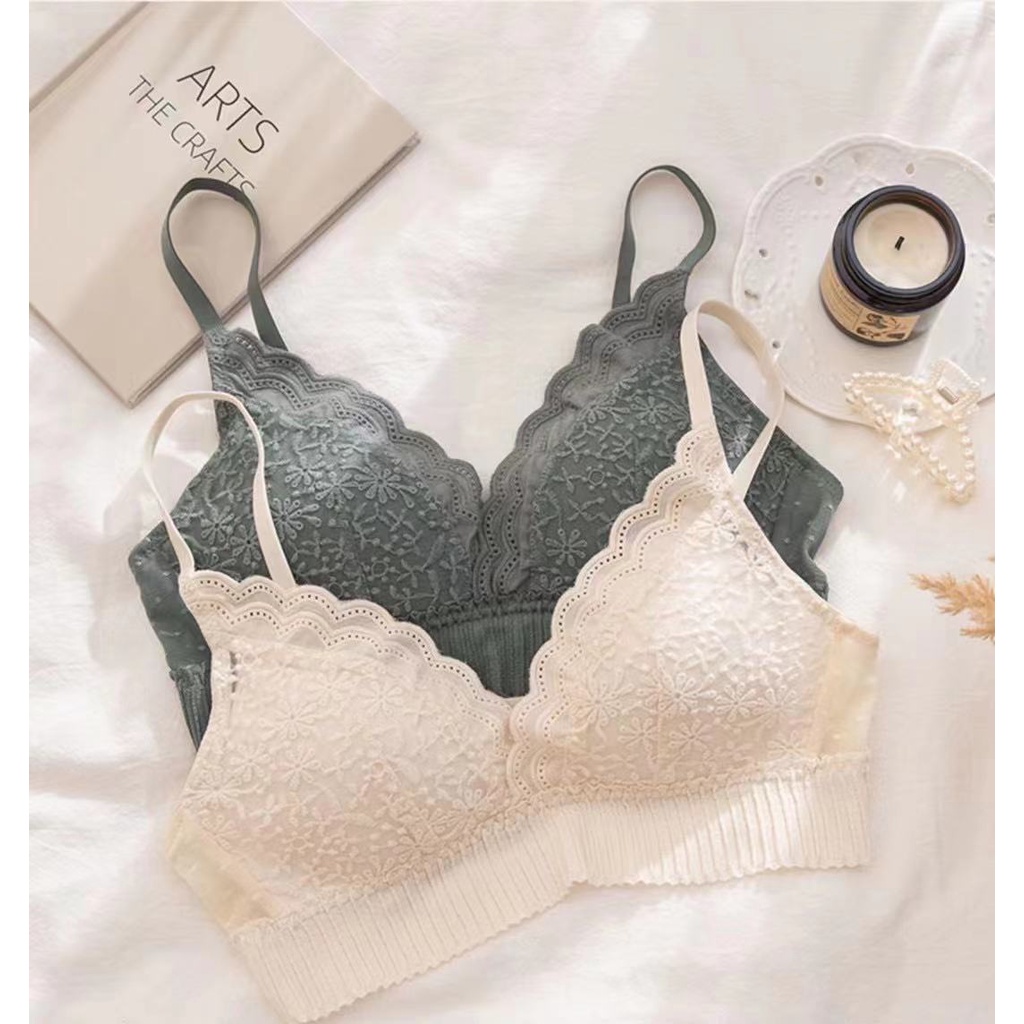 Áo lót Mỏng Không Gọng Thêu Họa Tiết Lưng Phong Cách Retro Pháp | BigBuy360 - bigbuy360.vn