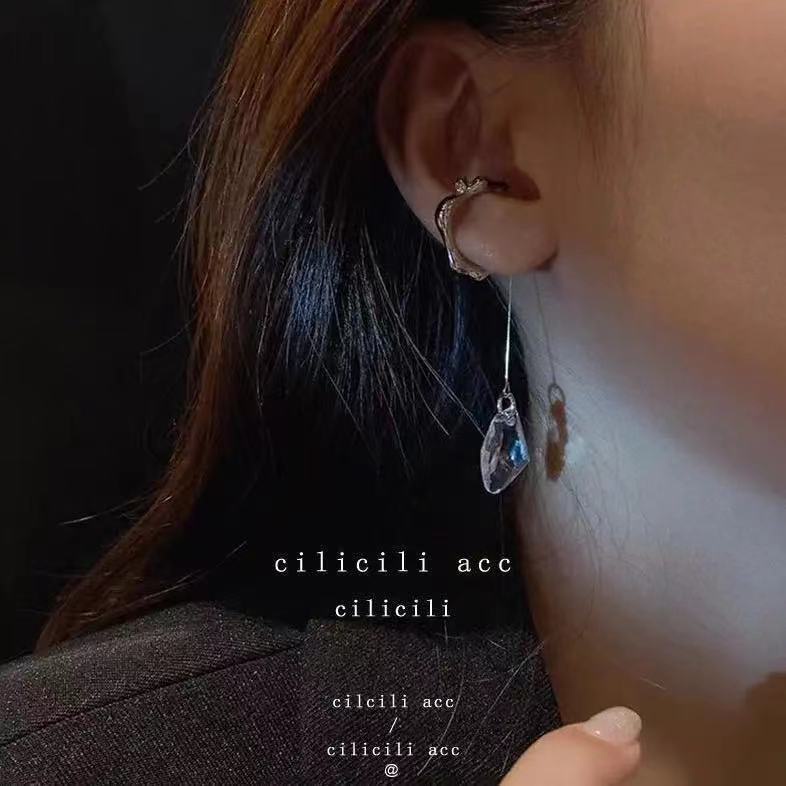 Khuyên Tai Dạng Móc Không Xỏ Khuyên Bằng Kim Loại Trong Suốt Phong Cách Ins Kiểu Pháp