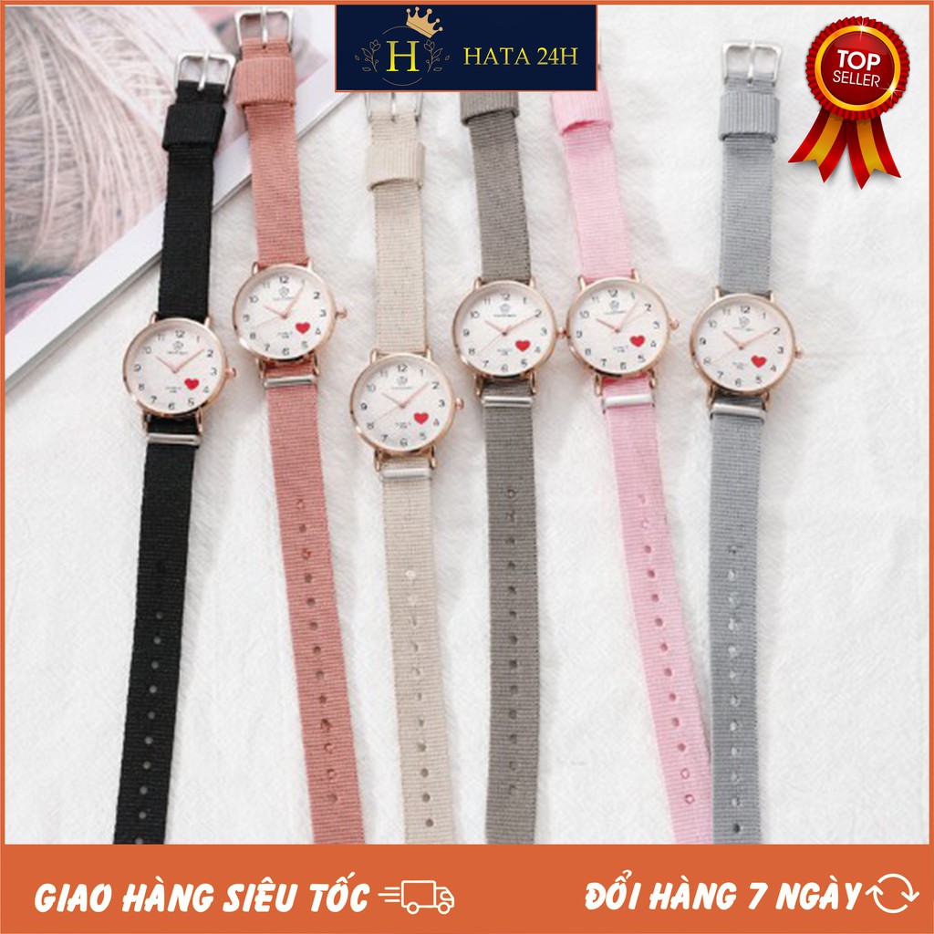 ĐỒNG HỒ NƯ DÂY VẢI DÙ HAZO 324 FASHION WATCH TRÁI TIM ĐỎ PHONG CÁCH HÀN QUỐC