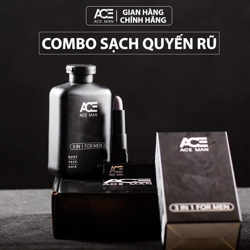 COMBO son dưỡng môi nam giới &amp; Sữa tắm ACEMAN hương nước hoa 3in1 cho nam giới 320ml