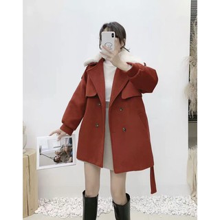 Áo khoác dạ măng tô nữ cổ lông siêu sang