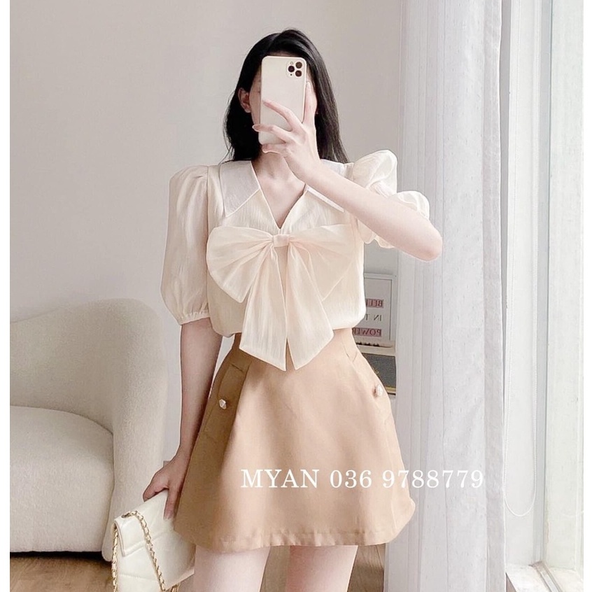 SET ÁO SƠ MI NƠ KEM TƠ NHŨ XINH XỊN LẮM LUÔN MIX CHÂN VÁY TAFFA KÈM CÚC TÚI JELLY TM