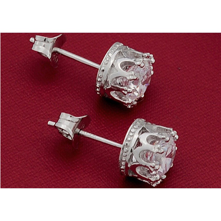 Cặp bông tai kiểu mạ bạc hình vương miện có đính đá đầy độc đáo