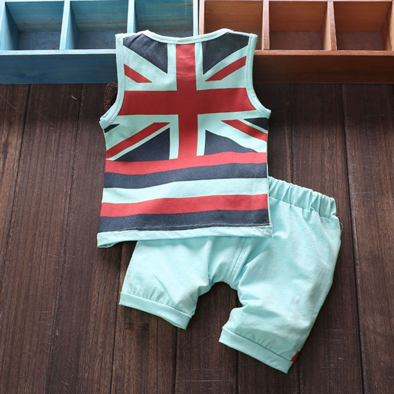 Bộ áo cotton sát nách + quần ngắn hình cờ nước Anh thời trang cho bé trai