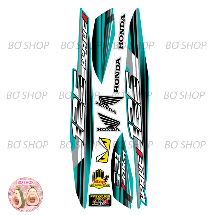 Tem rời WAVE ALPHA 100cc & 50cc Mẫu chữ 125i  BƠ SHOP - Tem 3 lớp chống phai màu