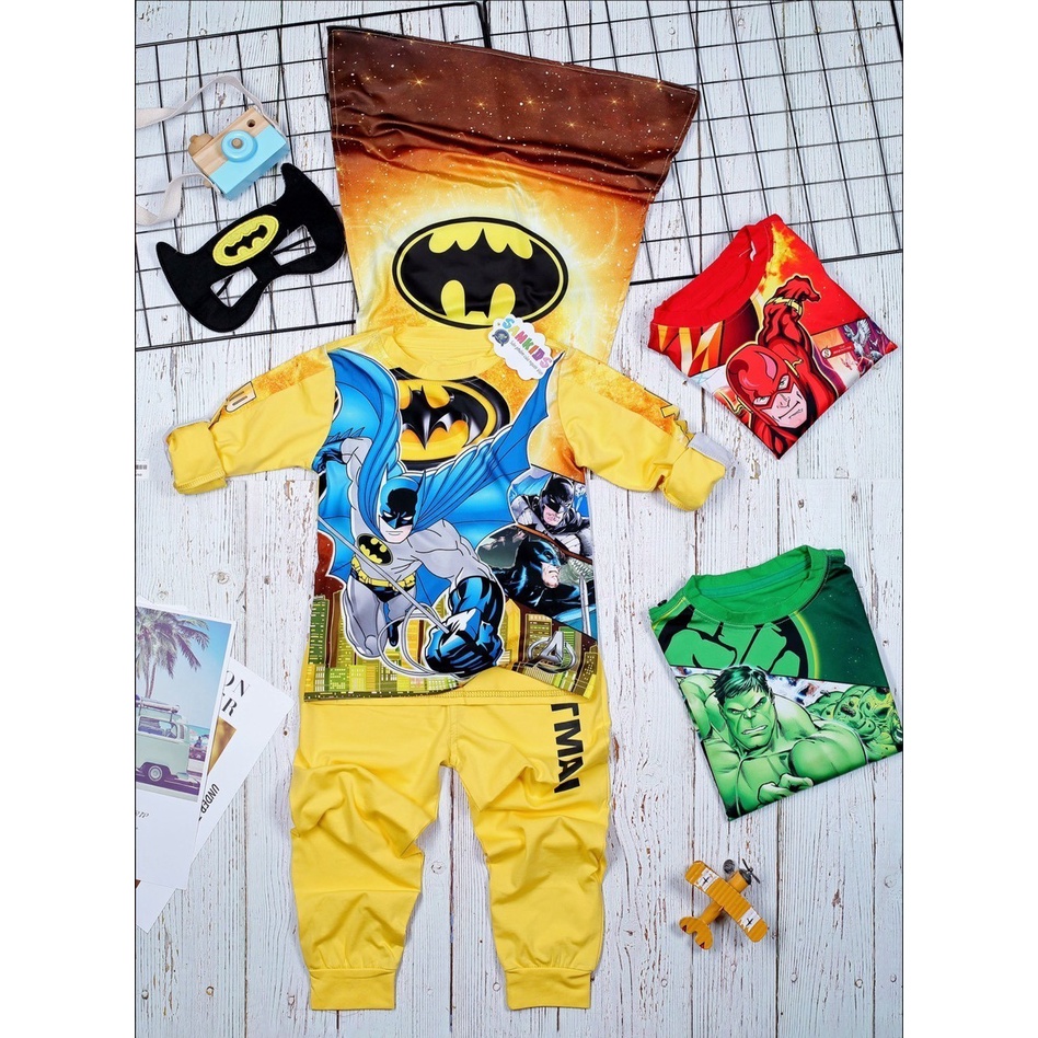 [CHÍNH HÃNG]Bộ tay dài Siêu nhân anh hùng Người nhện, batman, Super man Samkids