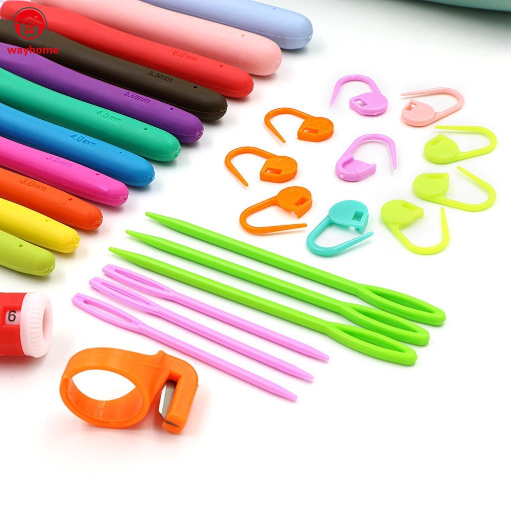 31 Pcs/Set Crochet Hooks With Storage Bag TPR Hoses Handle Weave Craft Needles Sweater Knitting Tools Accessories