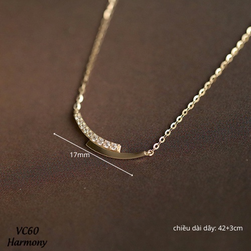 Dây chuyền bạc nữ mặt cong dài basic đính đá 2 màu xi bạch kim và vàng sang chảnh | HARMONY ACCESSORIES VC60