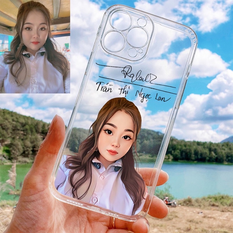 Ốp điện thoại vẽ line chân dung theo yêu cầu chèn tên, chữ kí dễ thương