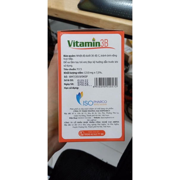 Vitamin 3B Bổ sung Vitamin B1 B6 B12 Tăng cường sức khỏe nâng cao sức đề kháng Giảm tê bì chân tay Hộp 100 Viên