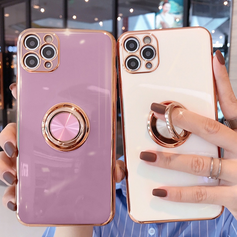 Ốp Điện Thoại Silicon Mềm Có Vòng Đỡ Hình Vuông Màu Kẹo Cho iPhone 11 12 13 Pro Max