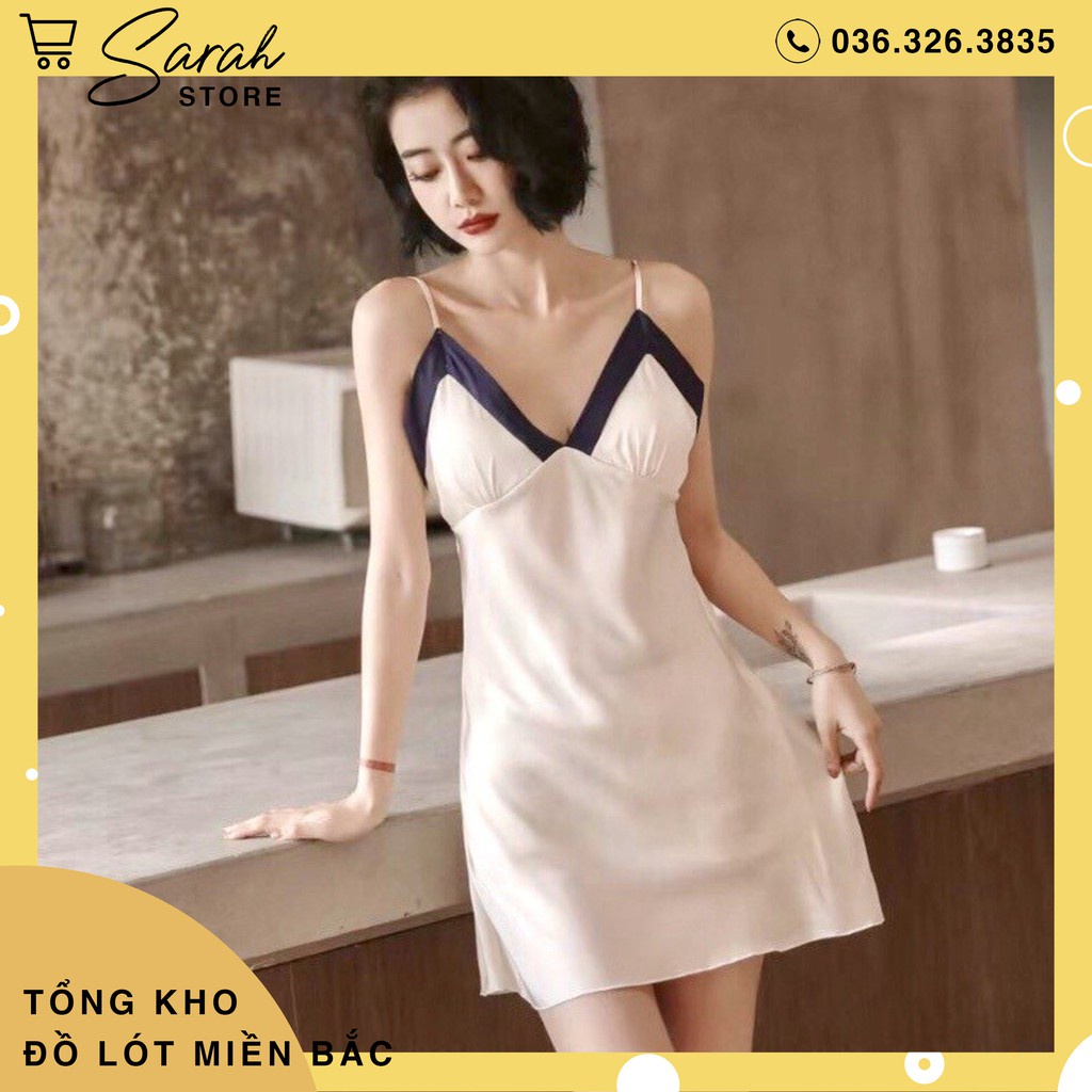 Váy lụa ngủ 2 dây cao cấp có mút ngực
