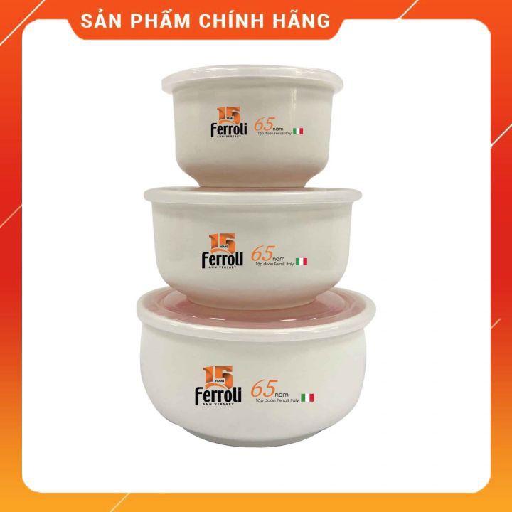 Bộ Bát Sứ Ferroli Cao Cấp Có Nắp Đậy Chân Không, Dùng Được Lò Vi Sóng