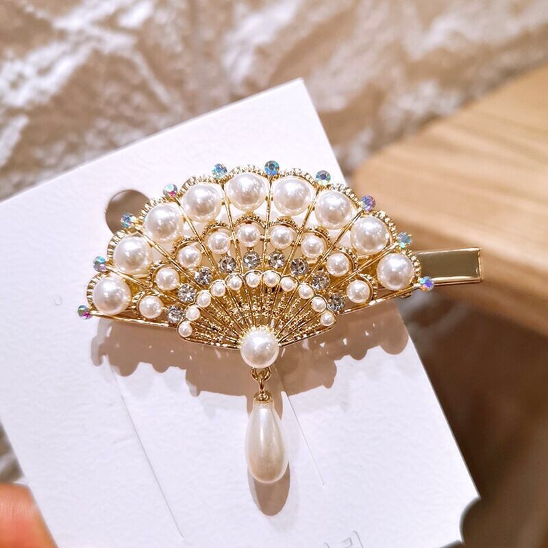 Kẹp tóc hình quạt Hàn Quốc, cài tóc mái, sau đầu, phong cách retro sang trọng