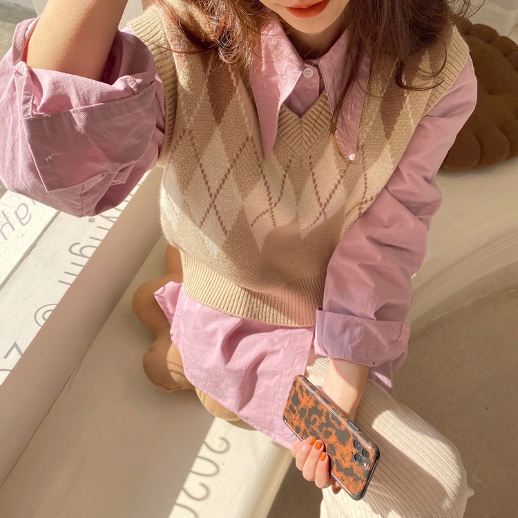 Áo dệt kim sát nách cổ chữ v thiết kế mới thời trang theo phong cách vintage