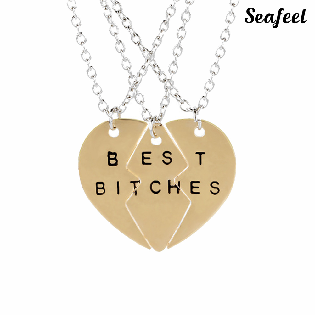 SF Set 3 vòng cổ Ghép Hình Trái Tim Khắc Chữ Best Bitches