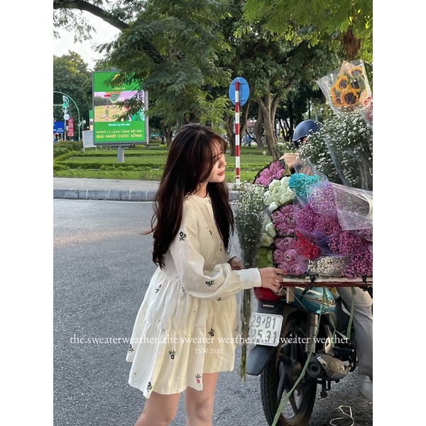 Váy babydoll hoa nhí vải đũi linen kèm váy lót trong the.sweaterweather TSW (ảnh thật)