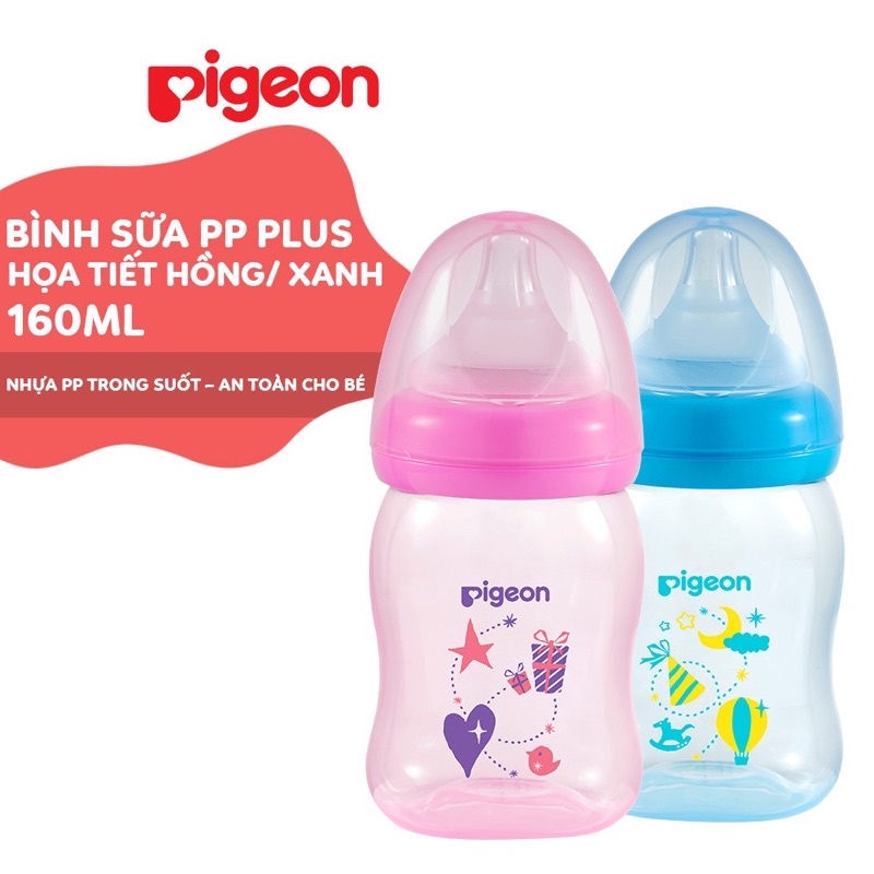 Bình sữa Pigeon PP Plus hoạ tiết Xanh/Hồng 160ml, 240ml