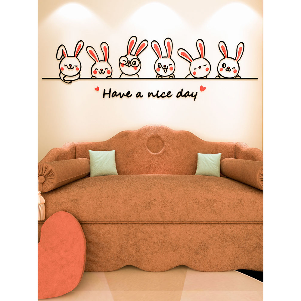 Tranh dán tường mica 3d decor khổ lớn hoạt hình thỏ bunny dễ thương trang trí mầm non, phòng cho bé Nhiều Size - EPeBen