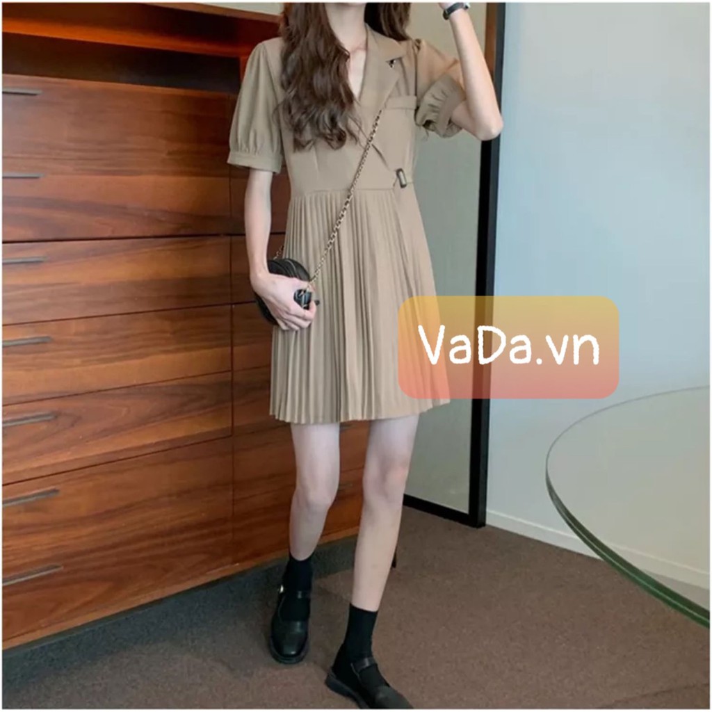 Đầm Suông Cổ Vest tùng đắp chéo dập ly công sở,tiểu thư, đi tiệc,thanh lịch sang trọng - Thời Trang VADA - (Đ379)