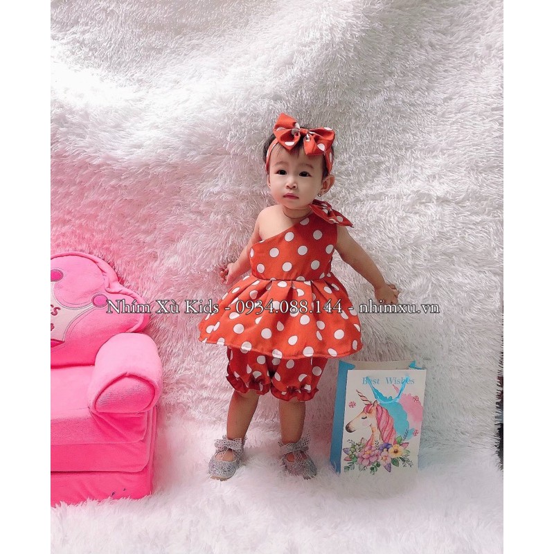 SET CHẤM BI CAM LỆCH VAI CHO BÉ (4-18kg)