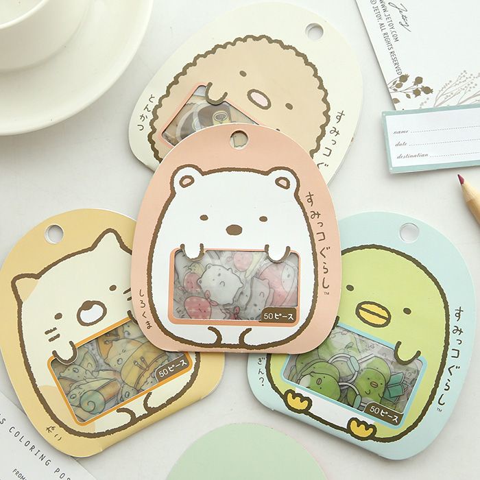 Túi 50 nhãn dán sticker hình gấu, gà, cừu, mèo san - x  sumikko gurashi cute