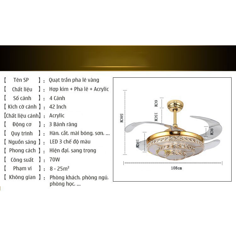 Đèn quạt trần MONSKY SINER hiện đại, tiện dụng cánh cụp xòe với 3 chế độ ánh sáng