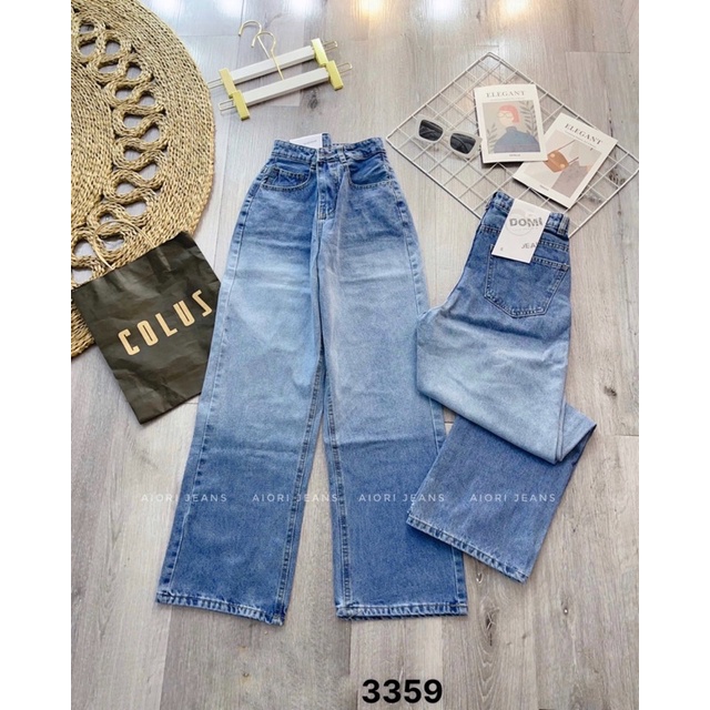 Quần Jeans Nữ, Quần Bò Nữ Aiori Ống Rộng Cạp Cao Loang Màu Bò Suông Phong Cách Thời Trang Hàn Quốc_Mã 3359