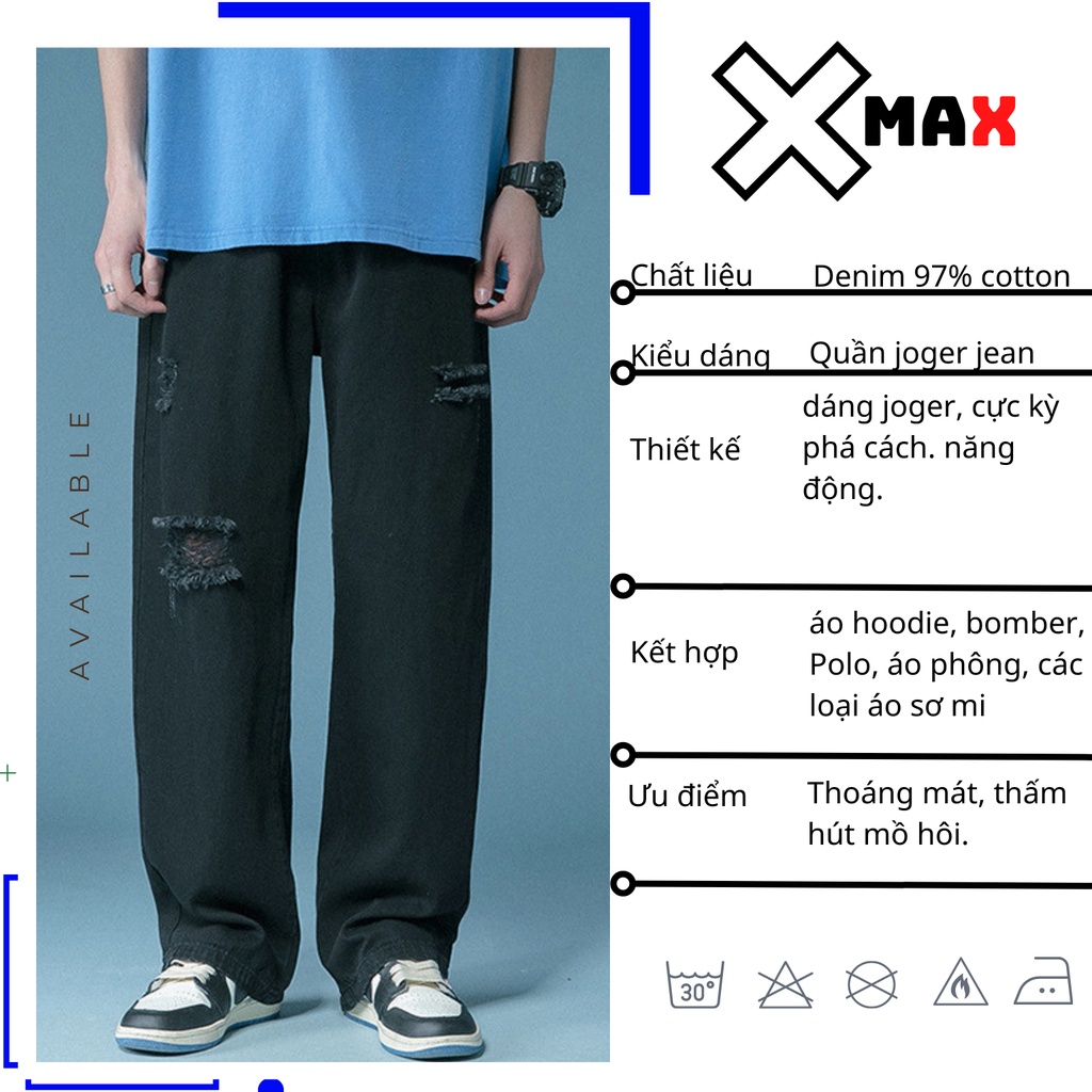 Quần jean nam baggy rách gối ống rộng dáng suông đẹp chất liệu vải bò cao cấp trơn hottrend XMAX B003