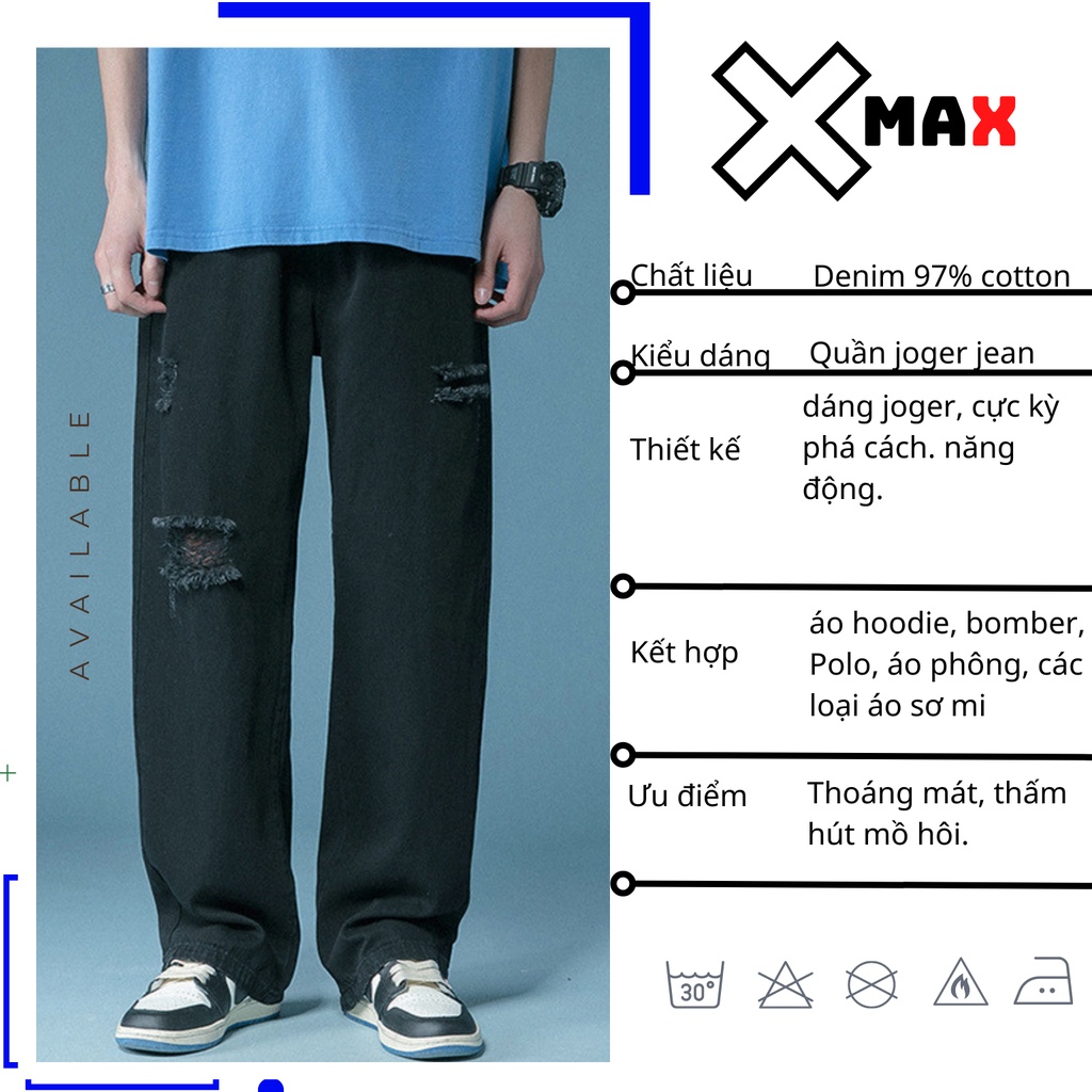 Quần jean nam baggy rách gối ống rộng dáng suông đẹp chất liệu vải bò cao cấp trơn hottrend XMAX B003 | BigBuy360 - bigbuy360.vn