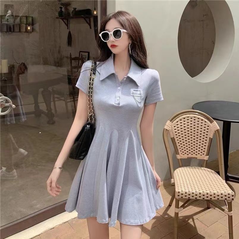 Đầm Xếp Ly Dáng Chữ A Cổ Polo Chất Liệu Cotton Nguyên Chất 2022 Thời Trang Mùa Hè Dành Cho Nữ