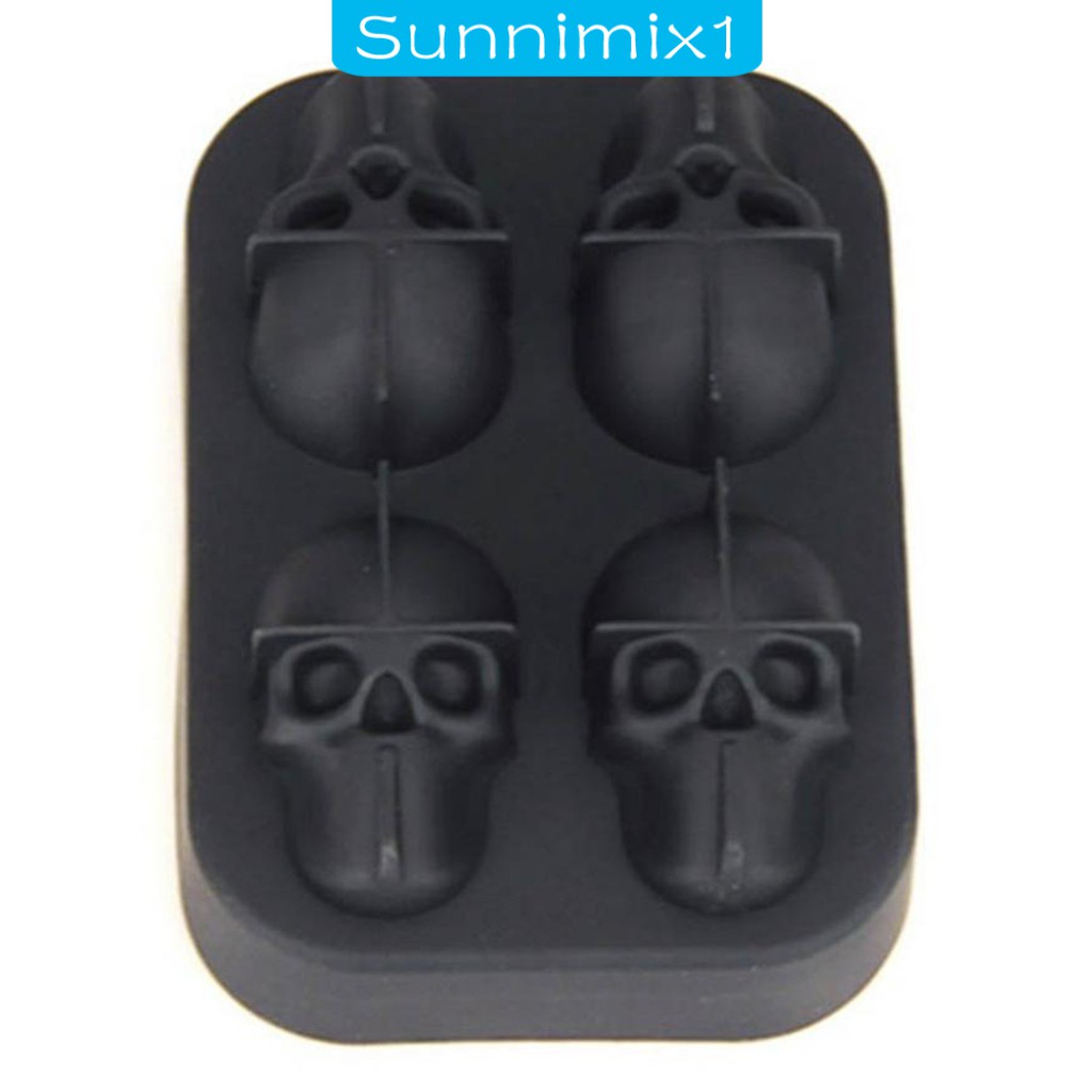 Khuôn Silicon Làm Đá Hình Đầu Lâu 3D Màu Đen Phong Cách Halloween