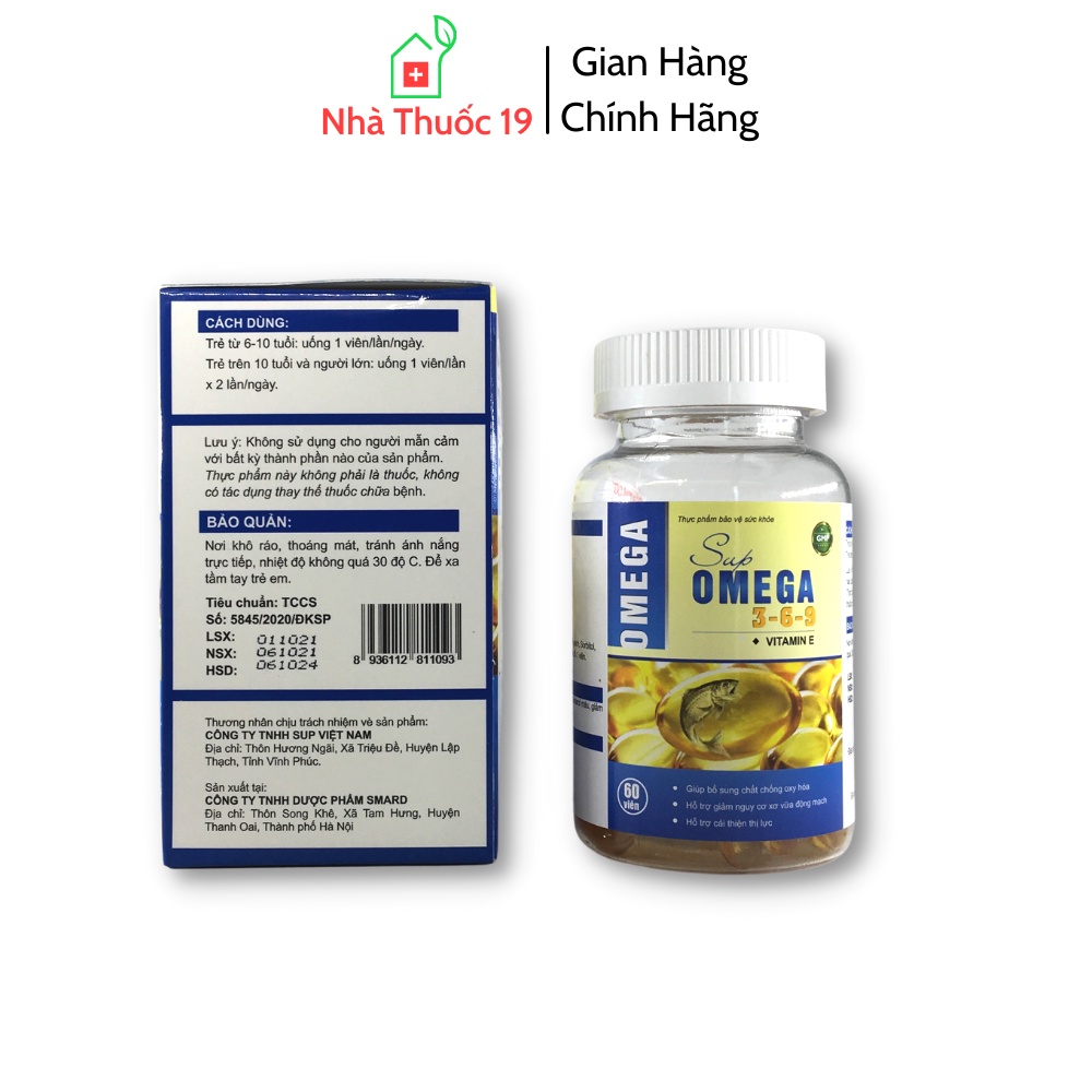 Dầu cá OMEGA 3 6 9 Vitamin E Giúp Tăng Cường Thị Lực Hỗ Trợ Hệ Tim Mạch Trí Não (Hộp 60 viên)