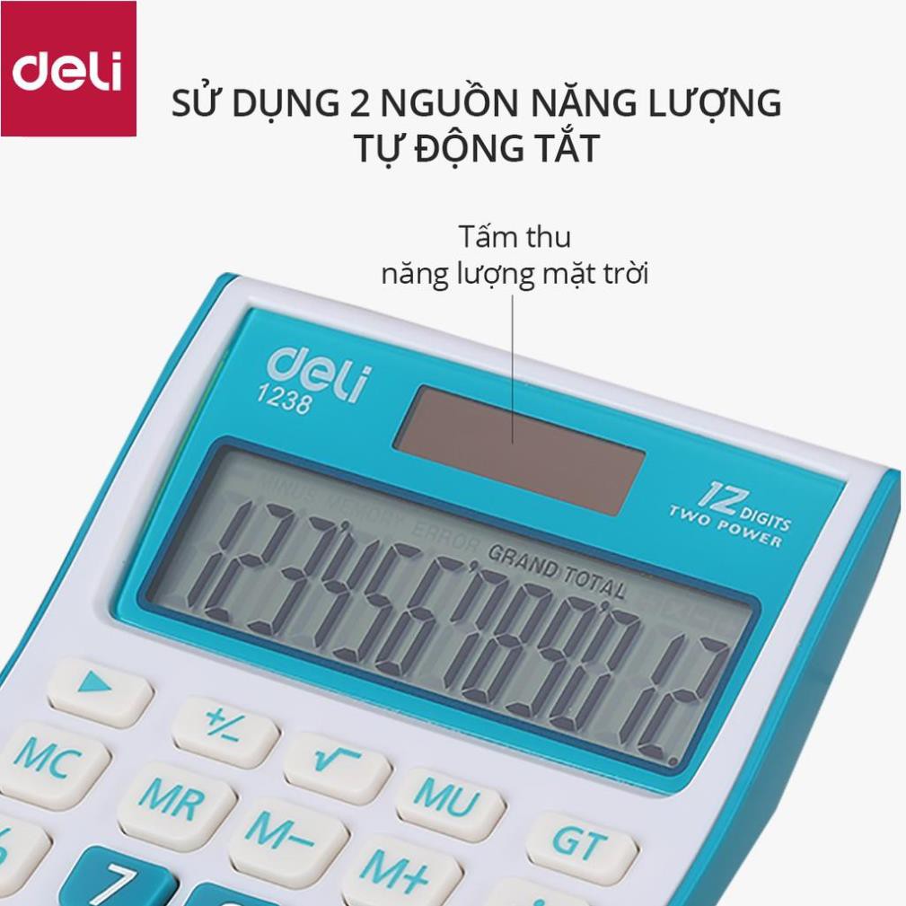 Máy tính kỹ thuật 12 số Deli, Đen, Cam, Xanh dương, Xanh lá E1238 [Deli]