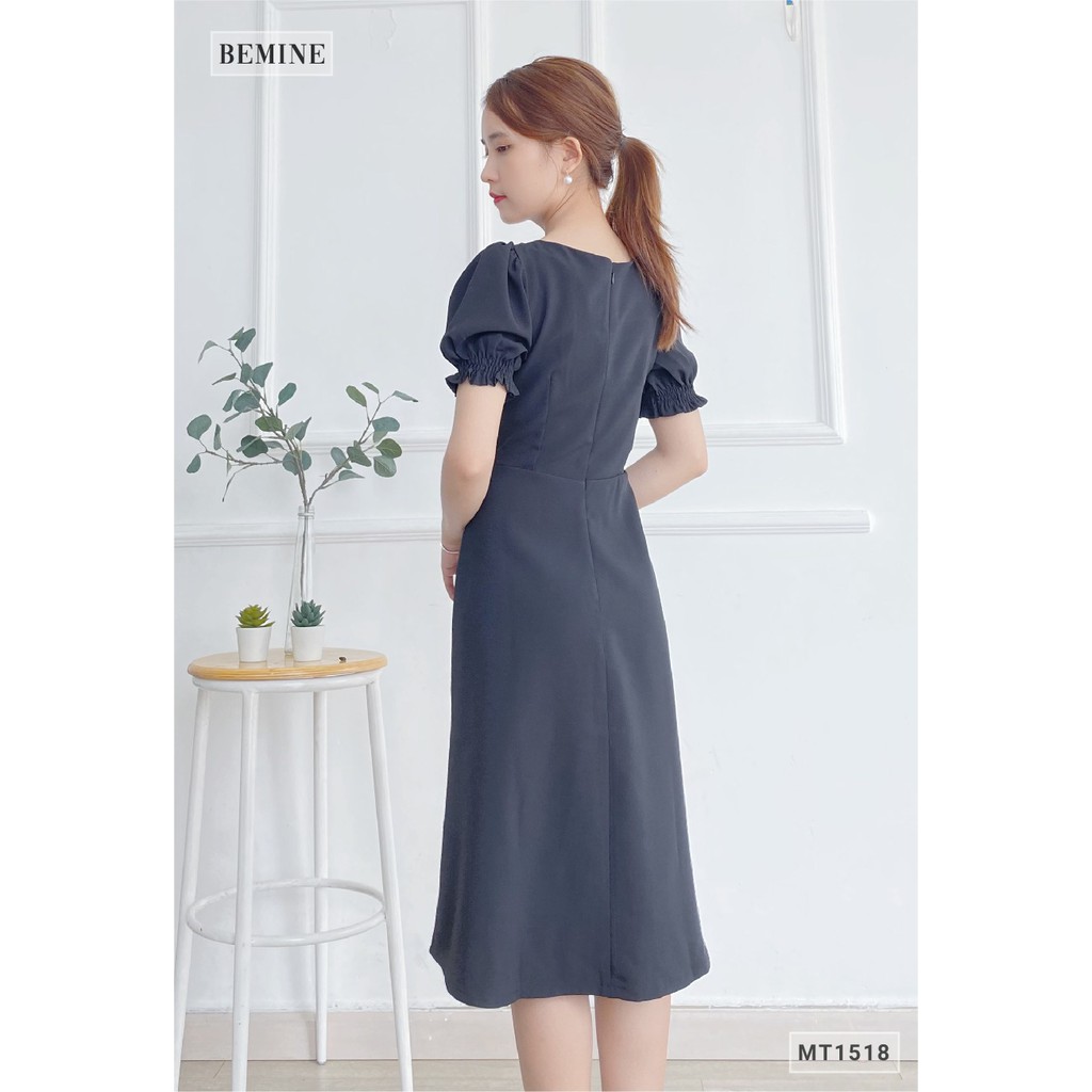 Đầm cổ tim nhún ngực BEMINE MT1518DEN | BigBuy360 - bigbuy360.vn