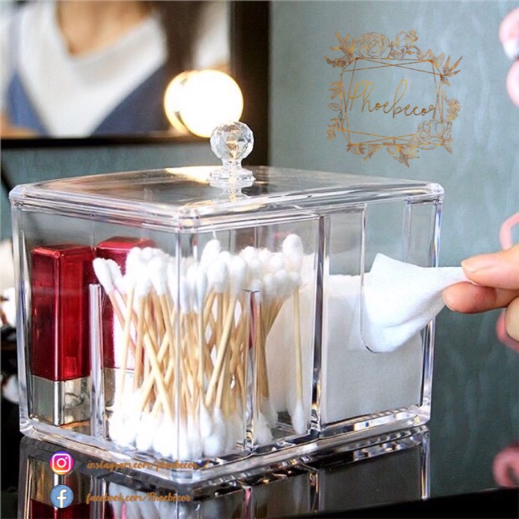 Hộp đựng bông tẩy trang, bông tai, mỹ phẩm bằng nhựa mika cao cấp - PB12 | BigBuy360 - bigbuy360.vn