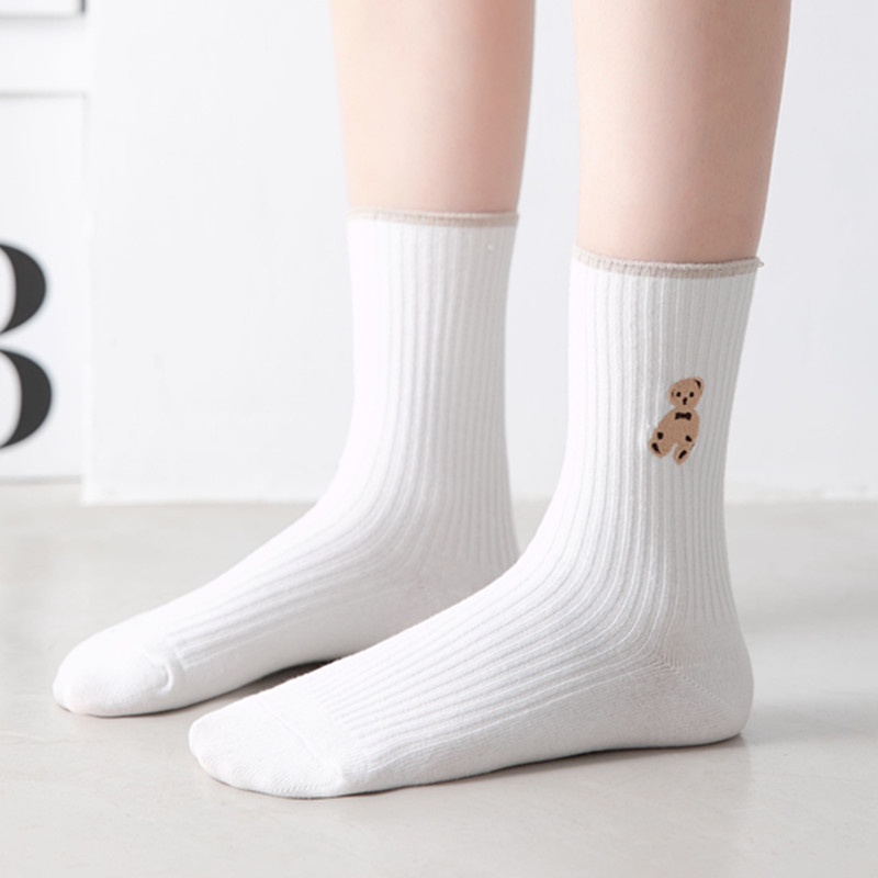 Tất vớ nữ cổ cao hoạt hình gấu dễ thương cotton cao cấp hàn quốc TN03