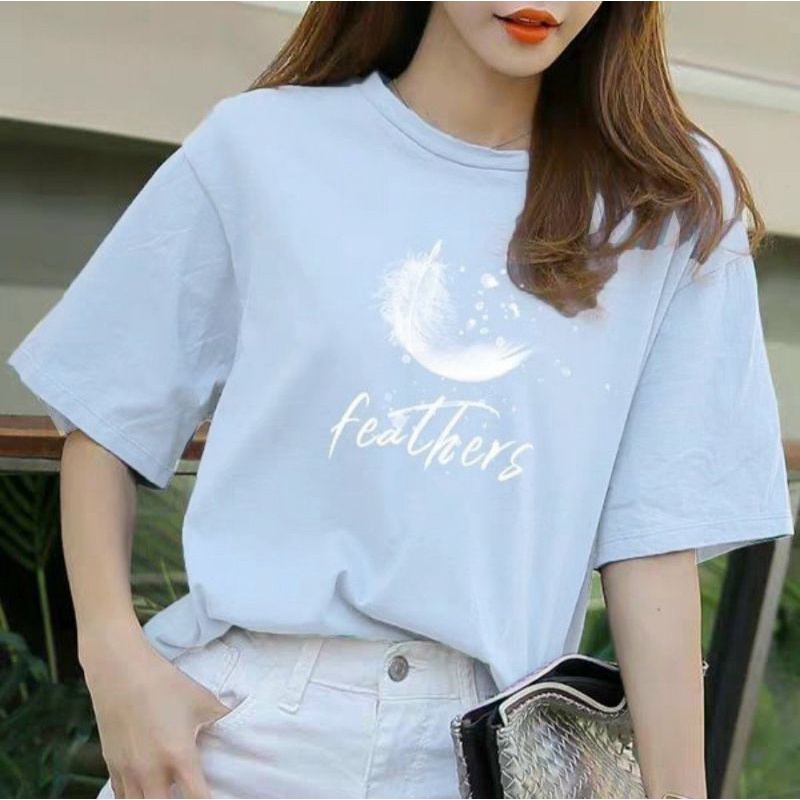 Áo thun nữ tay ngắn in hình lông vũ chất vài cotton co dãn freesize dưới 60kg