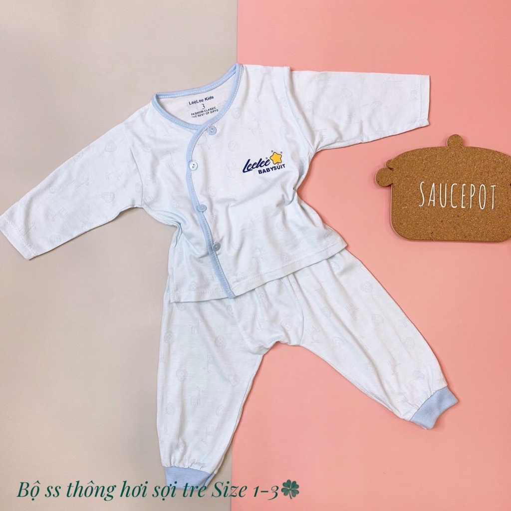 Bộ dài tay cúc lệch thông hơi LeeLee kids cotton đáp đũng cho bé từ 0-9 tháng size 1-3