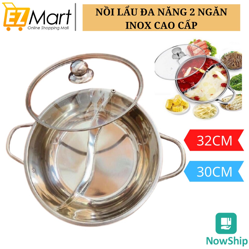 Nồi Lẩu Đa Năng 2 Ngăn Inox Cao Cấp Size 32cm Siêu Tiện Lợi Dành Cho Mọi Gia Đình