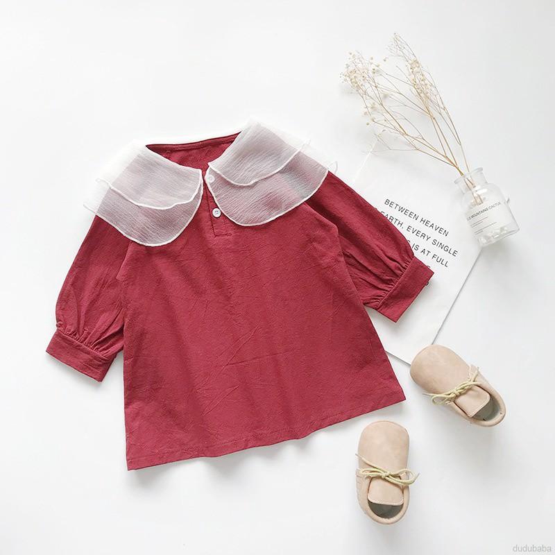 【dudubaba】Spring/Autumn Baby Girls Fashion Casual Long Sleeve Solid Color Dresses 2~8 Years Old