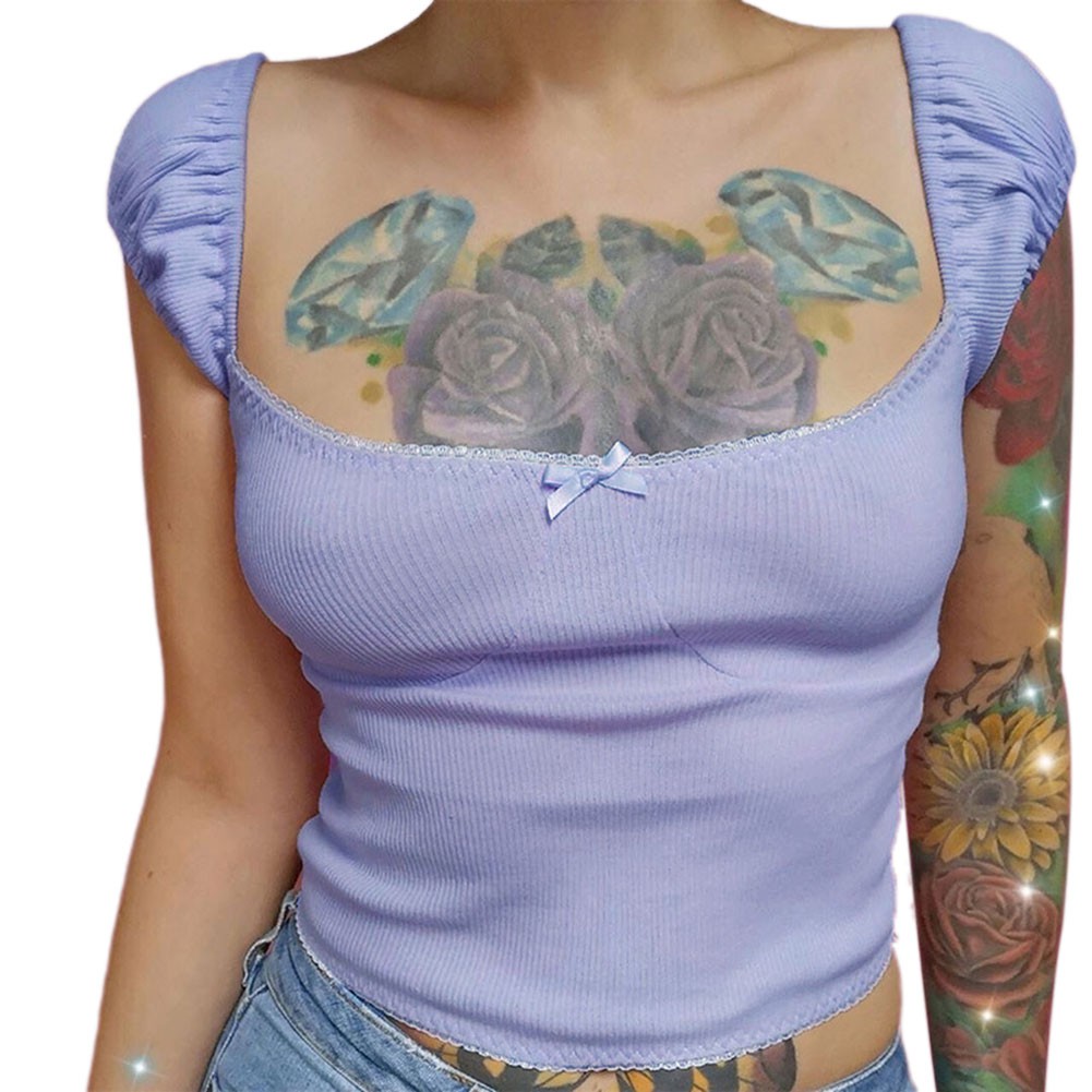 Áo Nữ Tay Ngắn Cổ Vuông Phối Nơ Thời Trang | BigBuy360 - bigbuy360.vn