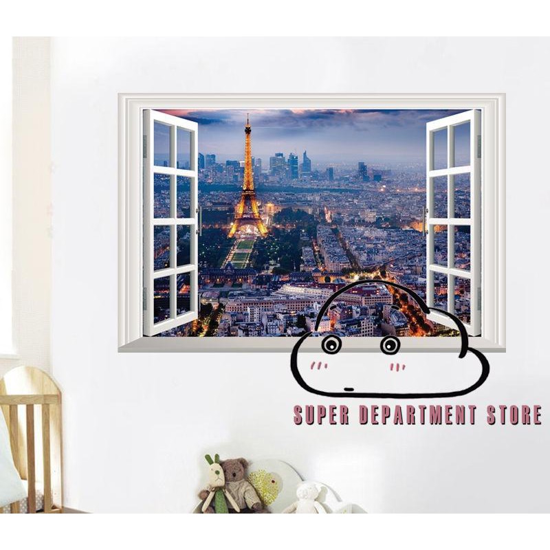 Decal Dán Tường Hình Tháp Eiffel 3d