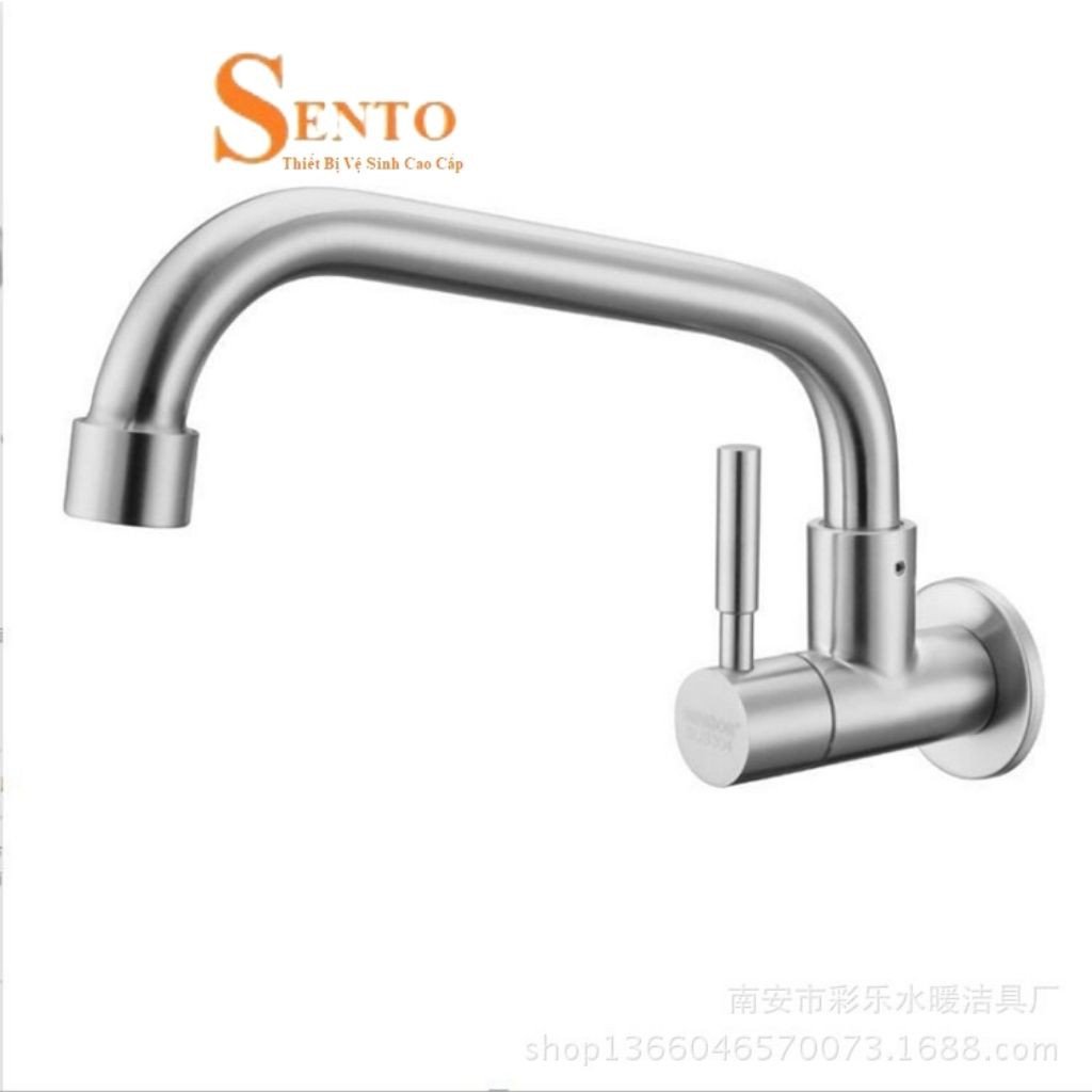 (Bảo Hành 24 Tháng ) Vòi Rửa Bát - Vòi Rửa Chén Gắn Tường Xả Đơn SENTO Chất Liệu Inox 304 Xoay 360 Độ